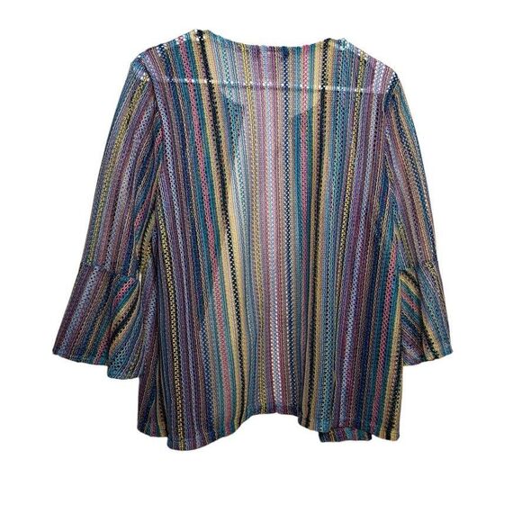 Slinky Brand Sweater Women's Medium Colorful Rainbow Open Knit Flare Sleeve - Picture 5 of 7